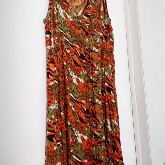 Vintage 90s animal orange print maxi dress sleeveless Plus Size 3X - Picture 3 of 6